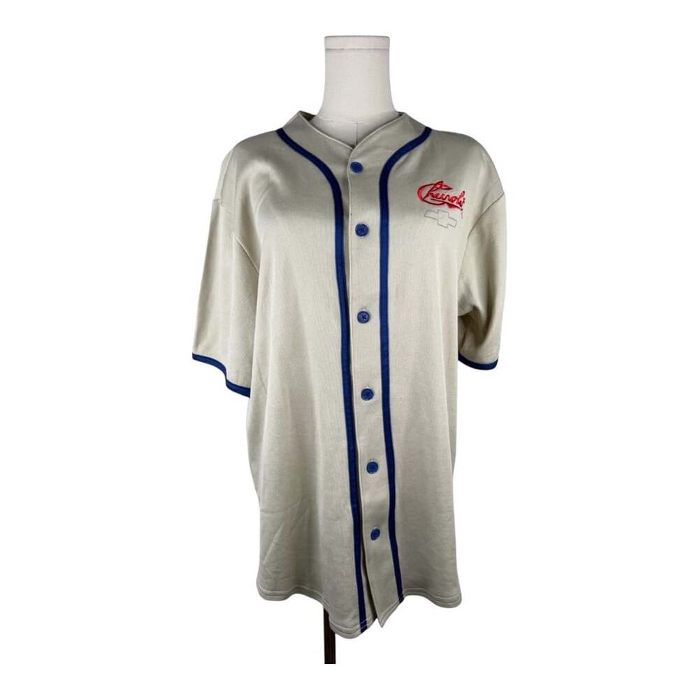 Chevrolet Baseball Jersey Shirt Beige Blue Red Number 11 Men’s Small NWT